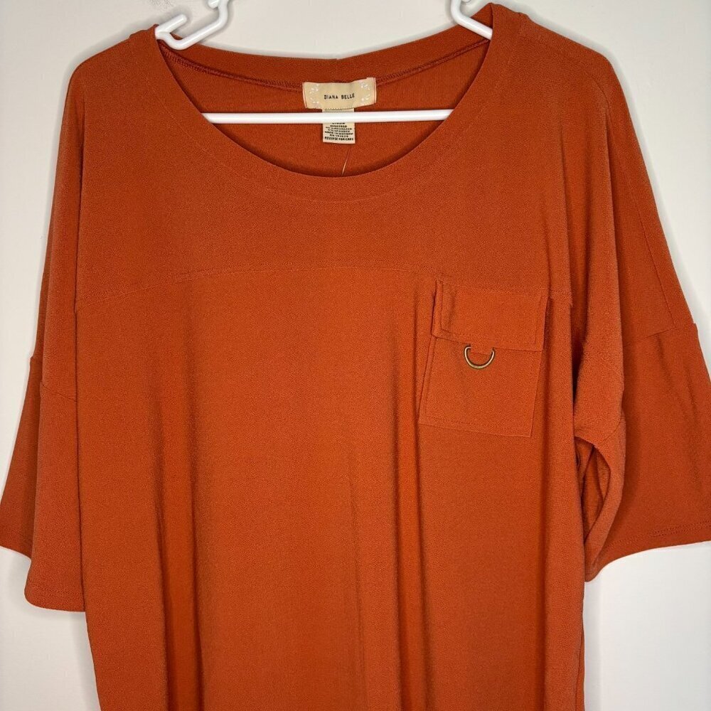 DIANA BELLE NEW Short Sleeve Top Womens XL Pocket Detail Orange